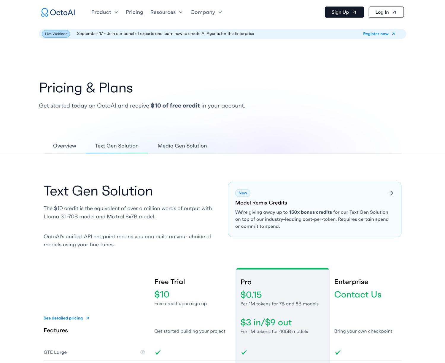 OctoAI pricing page