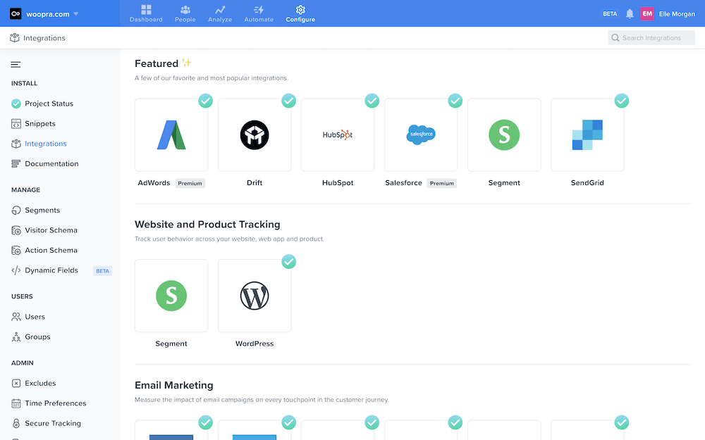 Woopra dashboard