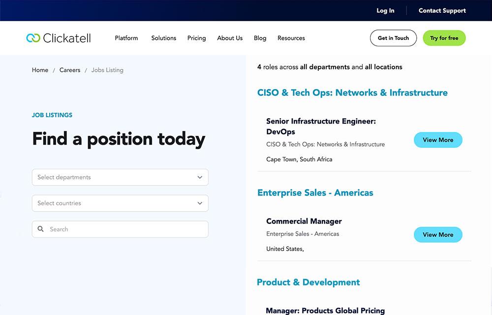 Clickatell Careers page
