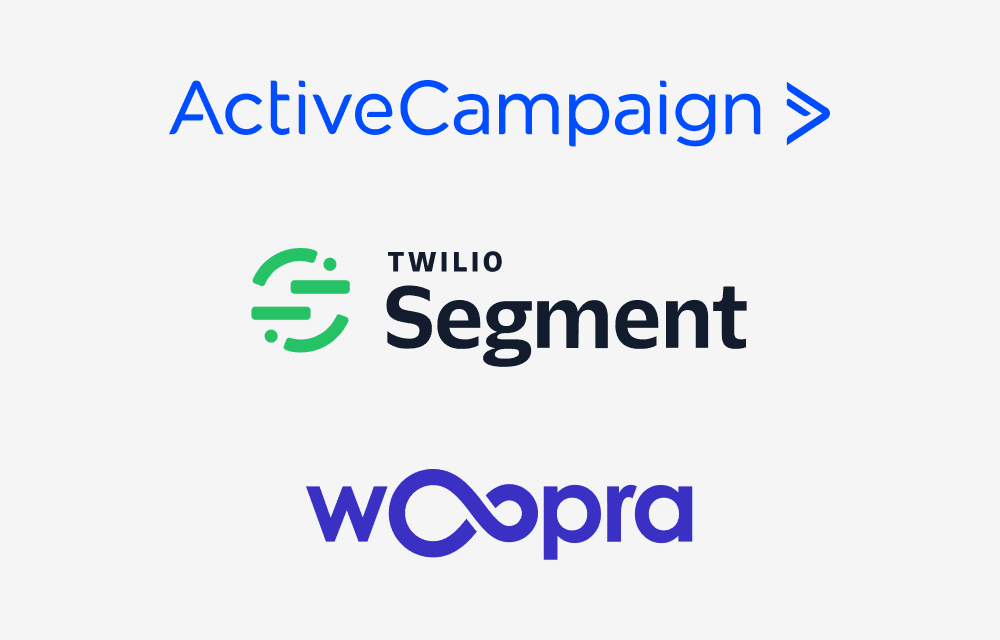 Integrations tile with Active Campaign, Segment, Woopra logos