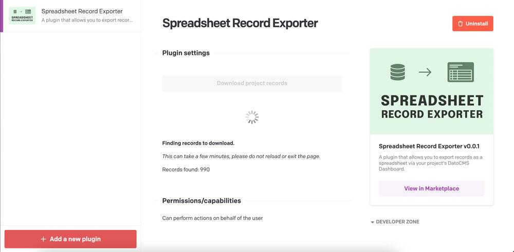 Spreadsheet Record Exporter plugin interface